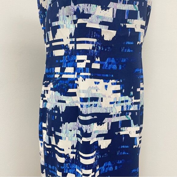 Blue & White Geometric Sleeveless Dress Womens Size 12 Wedding Guest Work Dress - Picture 14 of 15